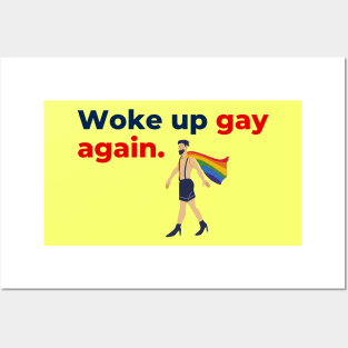 Aesthetic Awakening – 'Woke Up Gay Again' Minimalist Text with LGBTQ Illustration Posters and Art